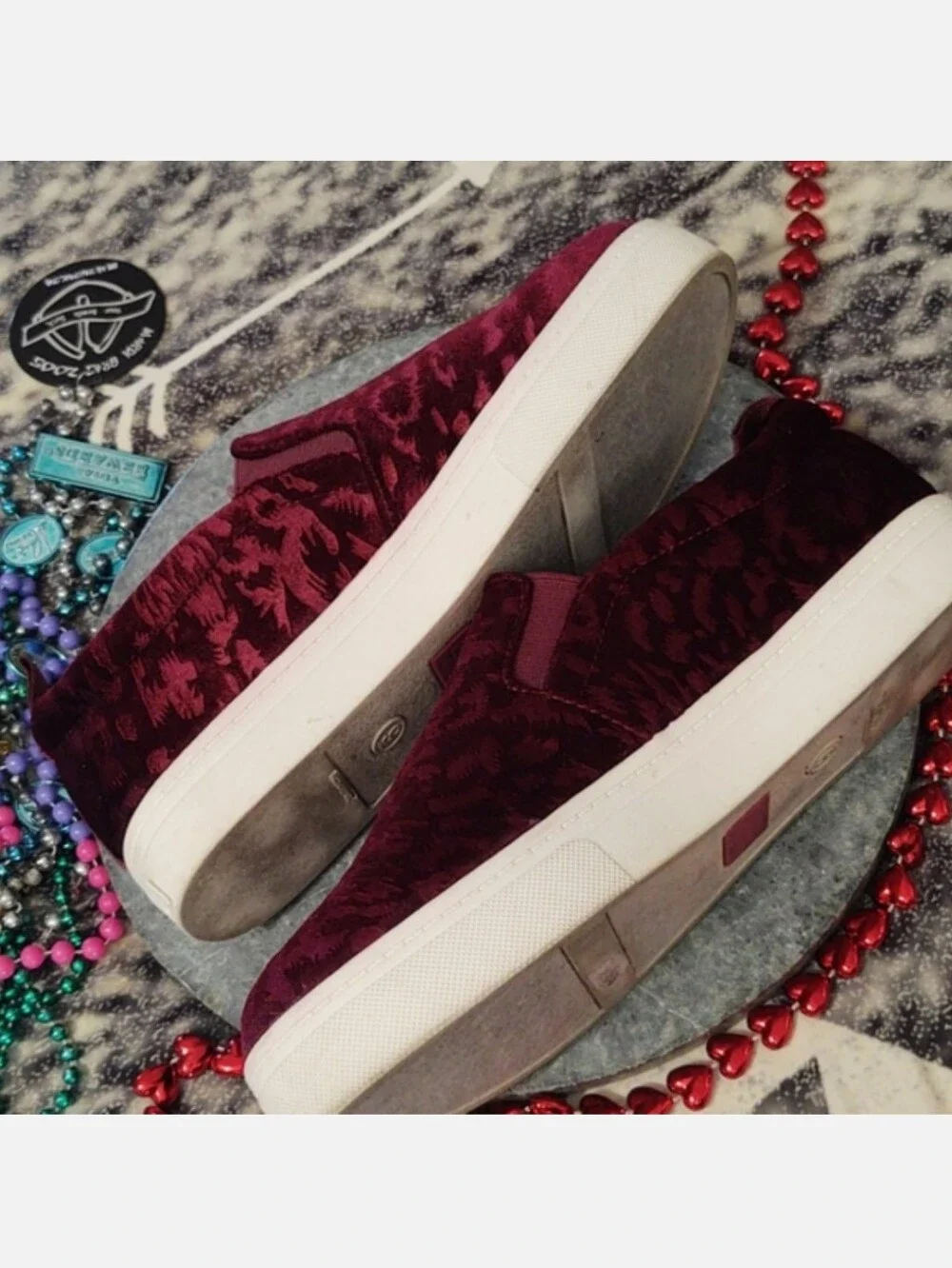 Circus Sam Edelman SCOTLYN Leopard Embossed Velvet Sneaker Wine Size 9